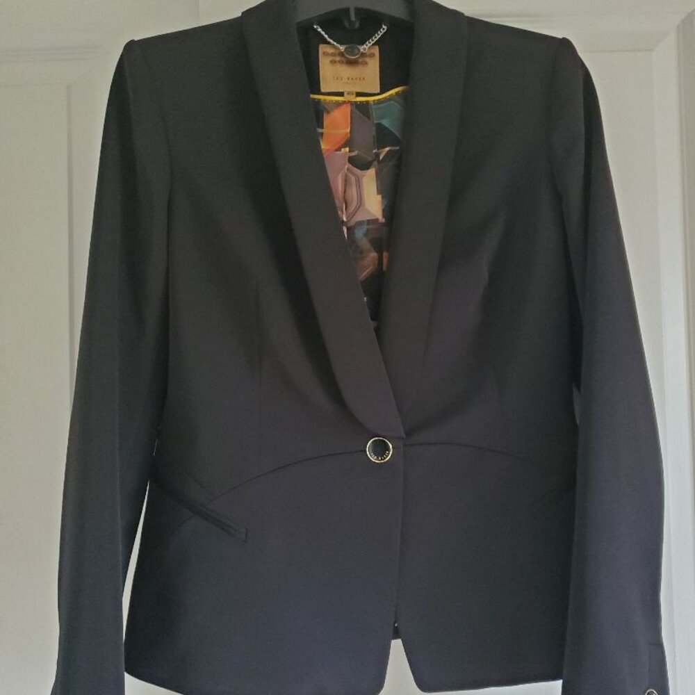 Ted Baker London Black Suit Jacket Colorful Contemporary Inside Print Lining